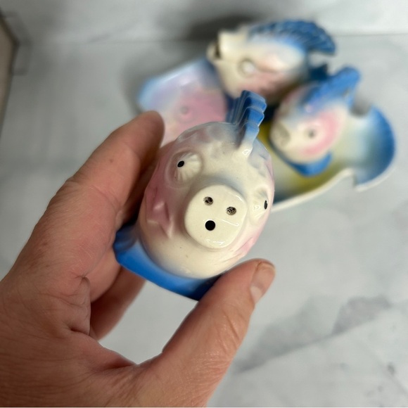 Vintage Kitsch Porcelain Fish Cruet Set 1950s 1960s - 5 Piece Set Tray Japan - Picture 6 of 14